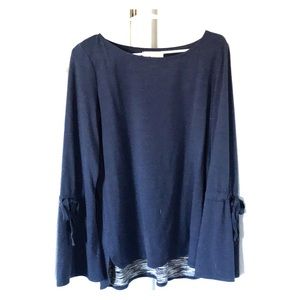 Max Studio soft cotton blouse, bell sleeve w ties